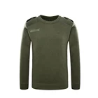 Xinxing Police Military O-Neck Green Acrylic Wool Sweater with Epaulets Patches and zipper YM11