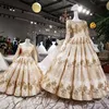 Gorgeous Mother Daughter Ball Gown 2019 Flower Girl Dress For Wedding Half Sleeve Gold Applique Bow Kids Formal Pageant Wear