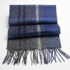 Winter Warm Fashion Blue Plaid Inner Mongolia 100% Wool Scarf Men And Women Wild