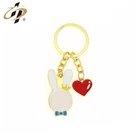 Custom hard enamel cute rabbit logo metal gold keychains