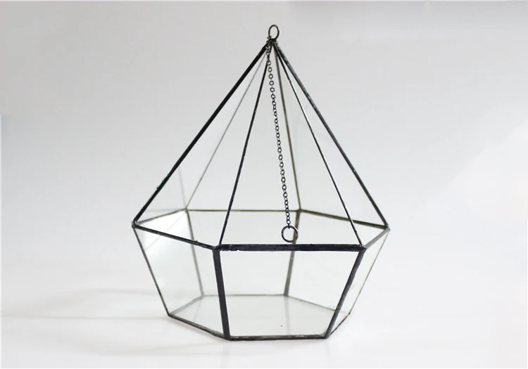 Si drilling short micro geometric glass flower pot landscape heagonal three hollow hanging glass greenhouse