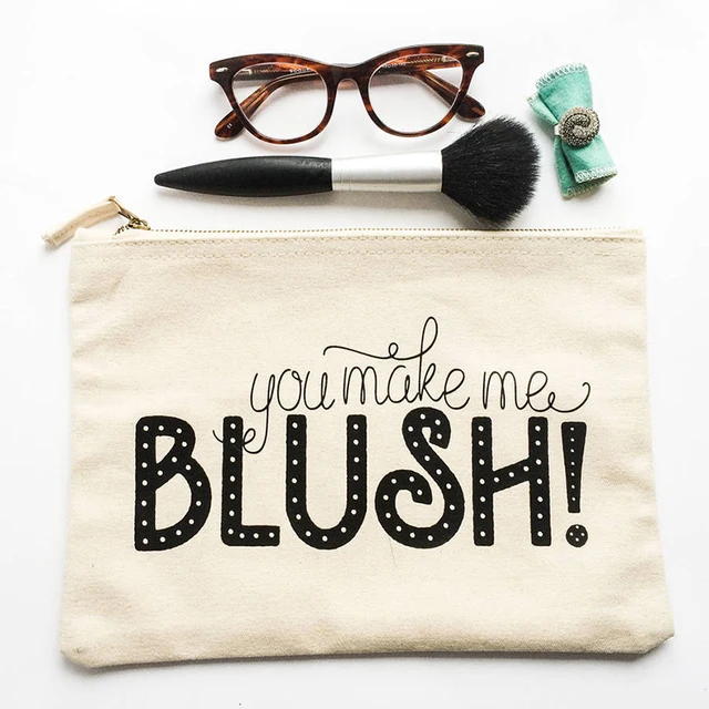 letter print white beauty makeup wholesale canvas cosmetic bag