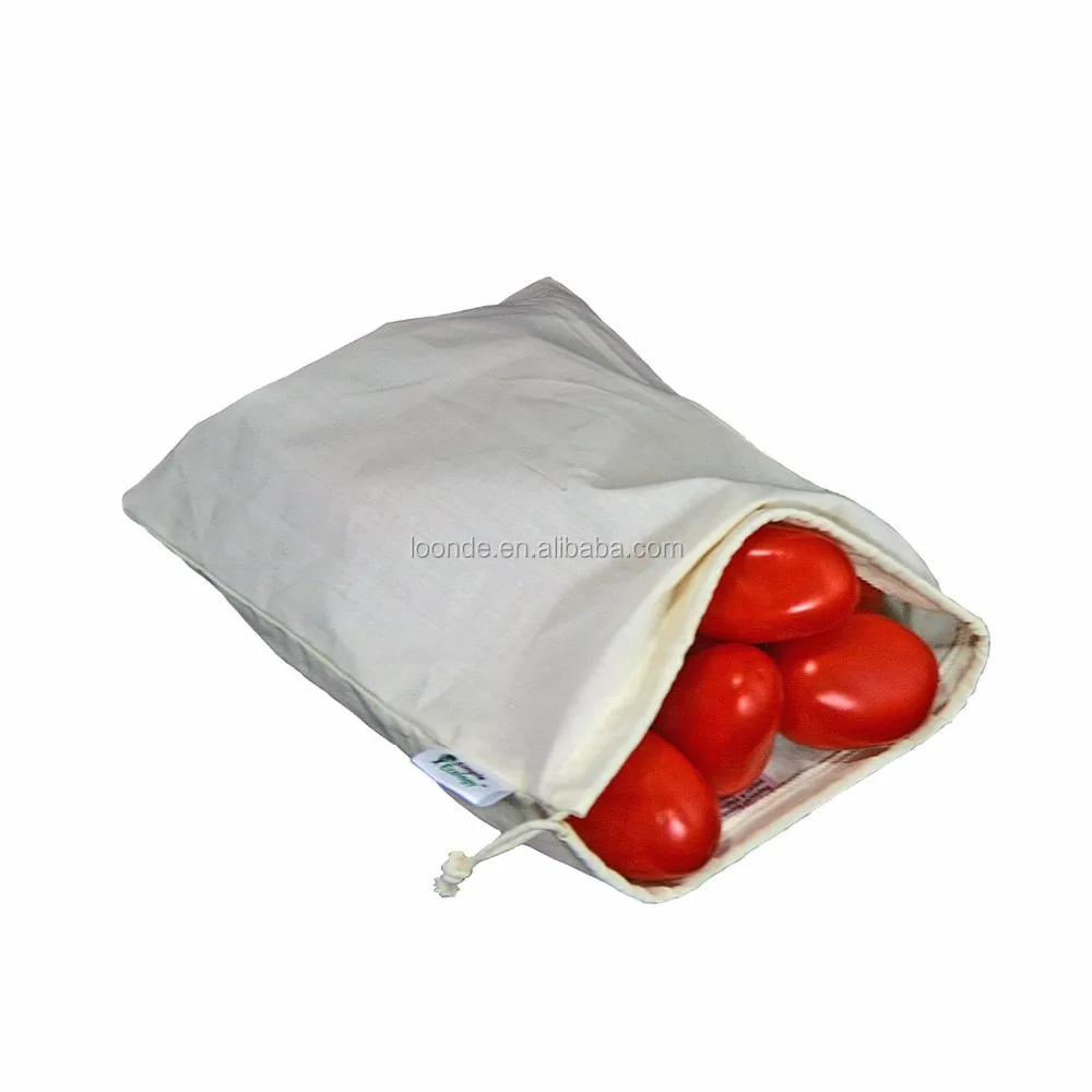 エコフレンドリー再利用可能な巾着有機綿モスリン農産物バッグ仕入れ・メーカー・工場