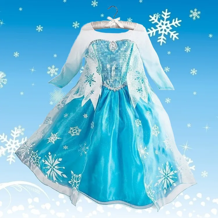 Free Shipping Frozen Elsa Dress for Girls Cosplay Costume Movie Frozen Elsa Costume Kids
