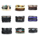 Handmade Multi-layer Boho Braided PU Leather Bracelet Adjustable Wooden Bead Bangle For Women Men