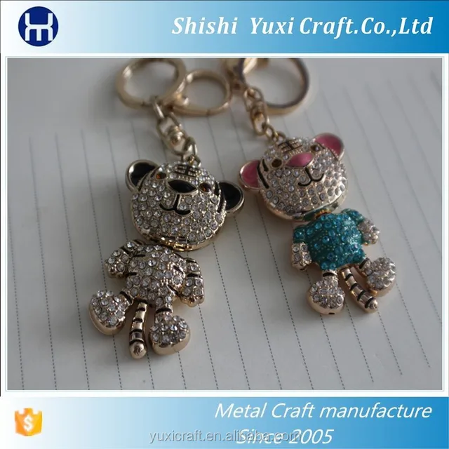2017 best sell crystal tiger metal key chain key ring for whole