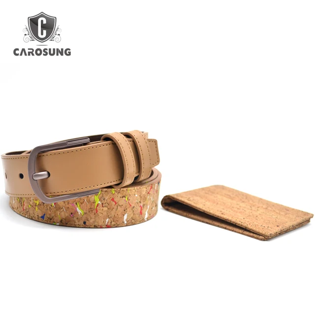 eco-friendly cork leather belt and wallet gift set for men