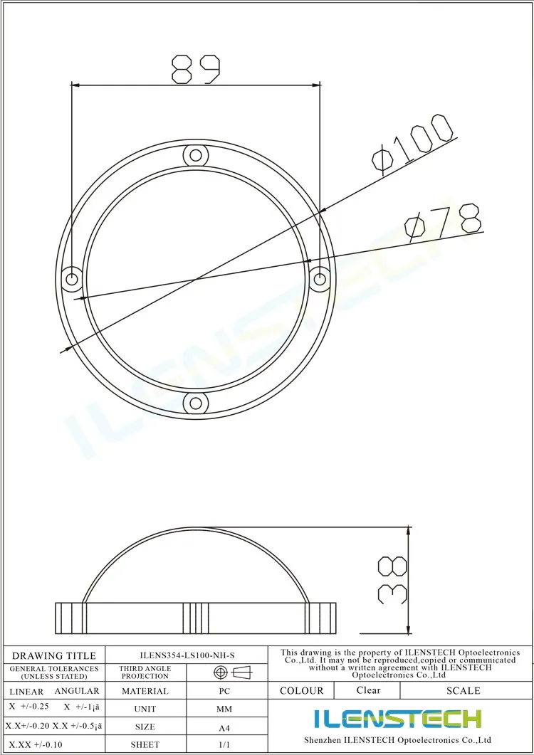 Street light led plastic reflector 100 mm dimension dome cover