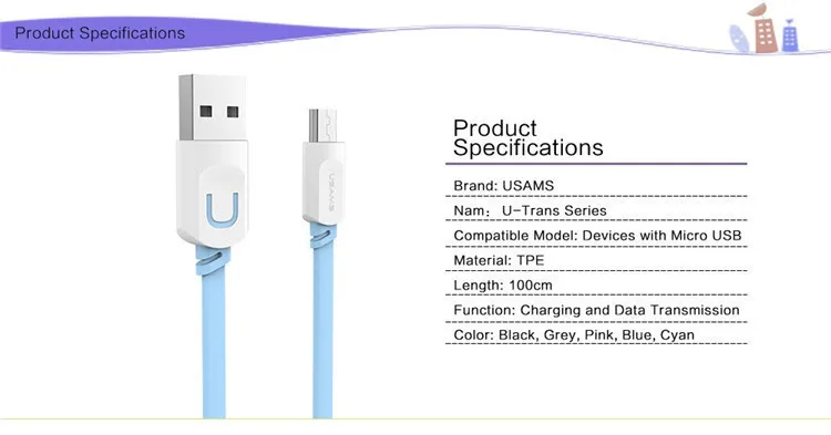 USAMS U-Trans Series 1M colorful micro USB charging cable for iPhone and type-c data charger wire - ANKUX.COM