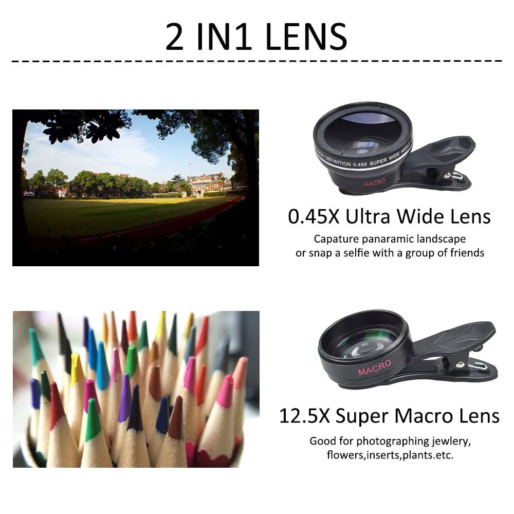 Apexel 0.45X wide anlgle macro lens mobile phone camera lens 2 in 1 lens kit for HUAWEI phone