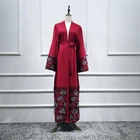 New Fashion Middle Eastern Turkish Lace Stitching Digital Printing Cardigan Robes Muslim Long Sleeve clothing for women