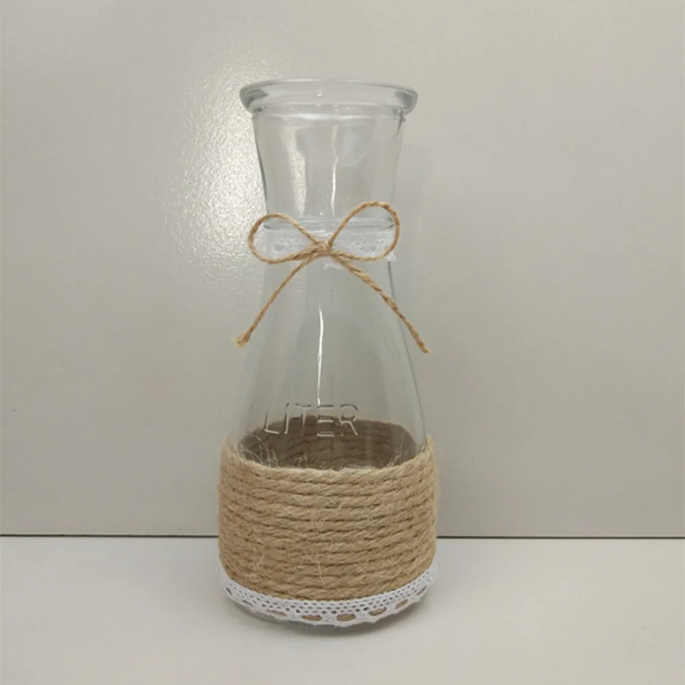 new design glass vase with rope for wedding decoration