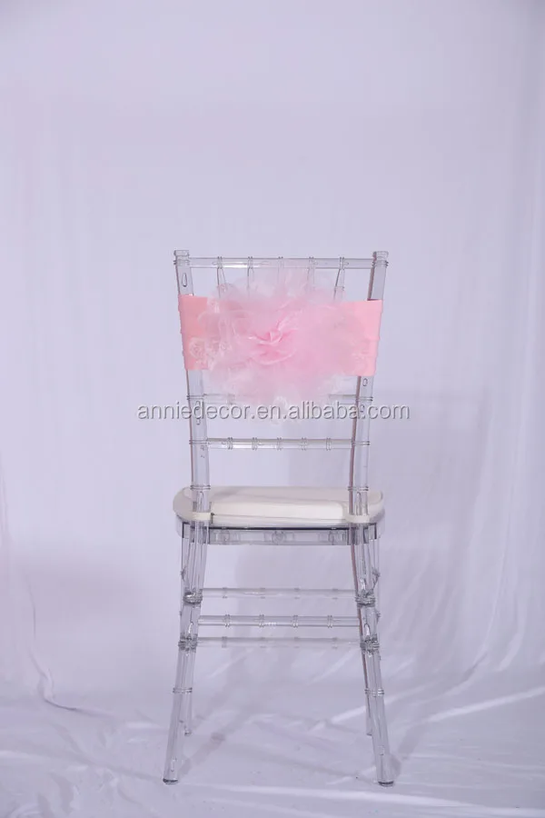 Fancy pink organza flower wedding chair cover sashes