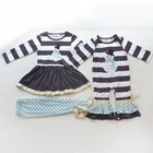 ruffle black and white stripe snowman baby romper wholesale children boutique outfits winter kids clothing