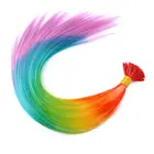 Ombre Mixed colors Women Long Straight Cosplay Party Synthetic Fiber Grizzly Feather I Tip Hair Extensions fake hair extension