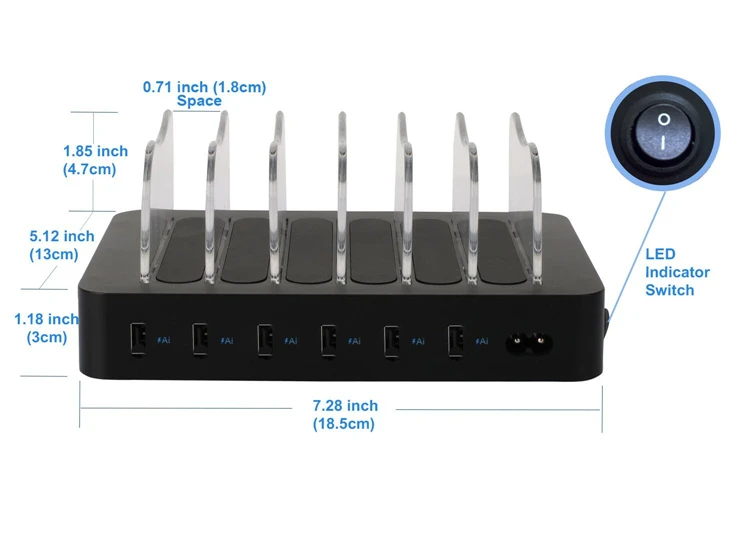 </h2>10A Multiple USB Charger 6-Port Desktop Charging Stand USB Charging Station with Innovative Removable Baffles smart</h2>