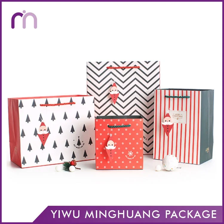 foldable merry christmas santa pattern gift paper shopping bag