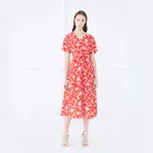 Women Casual Maxi Dress Floral Print V-Neck High Split Sexy Long Dress
