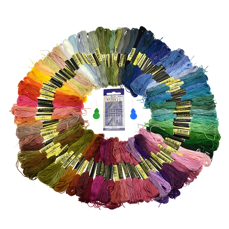 Looen Brand Embroidery Thread Random Color 100pcs Cross Stitch Threads with 6pcs Sewing Needles For Women Mom DIY Sewing Tools (1)