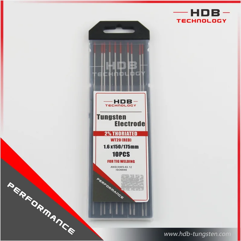 2x175mm Red Industrial TIG Welding Tungsten Electrodes 2/% Thoriated WT20 10pcs