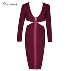 OEM deep v neck cut out long sleeve maxi coast dresses with front zipper
