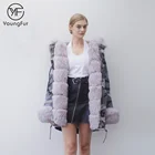 Soft and Warm Camouflage Grey Fox Fur Hooded Real Fur Parka