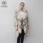 2018 New Fashion Elegant Mid Long Genuine Fur Women Garment Lapel Knitted Raccoon Fur Coat