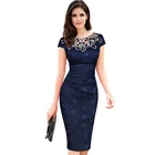 Spring ladies temperament round neck pencil skirt occident short sleeve stitching lace slim dresses women elegant