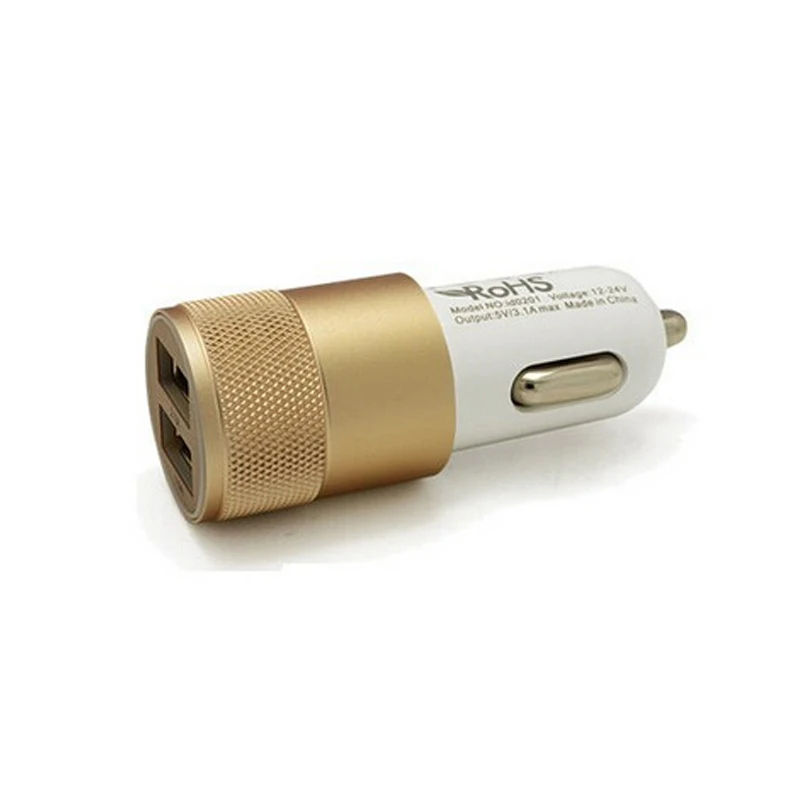 2015 hot sell aluminum screw pattern shape portable dual usb car charger for mobile phone