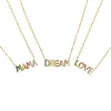 925 sterling silver fine jewelry pastel rainbow cz paved babe MAMA DREAM LOVE letter necklace