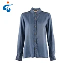 Best price wholesale denim long sleeve buttoned up woman shirts and blouses tops design for ladies