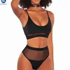 High Waist Mesh Splicing Sexy Swimwear Suit Womens Beach Wear Bathing Clothing Two Pieces Swimsuit