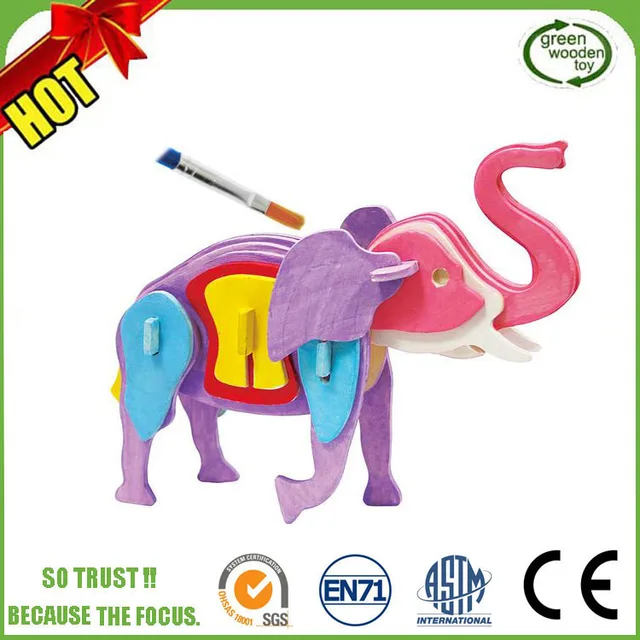 3D Wooden Puzzle Elephant,Kids 3D Animal Mini Wooden Puzzle,Assembling Baby Wooden Puzzles