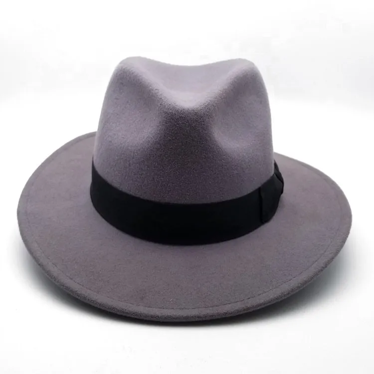 new fashion handmade male black wide brim hat wool felt fedora