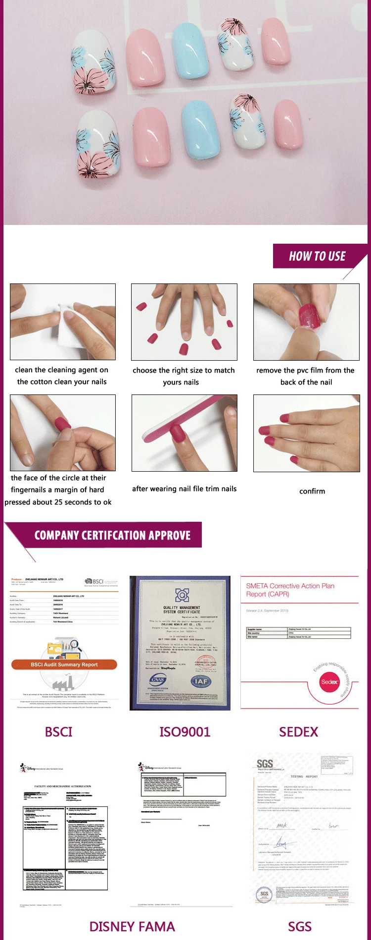2017 custom colorful elegant artificial nail art design with glue