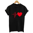 Custom Logo Loose Short Sleeve Heart Print Top Casual O-Neck Quick Dry Black Woman T Shirt