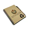 Promotion office notepad kraft paper cover Custom Logo printing carved spiral note book recycled notebook with pen holder