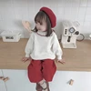 Excellent autumn Solid color lotus leaf collar baby sweater for girls