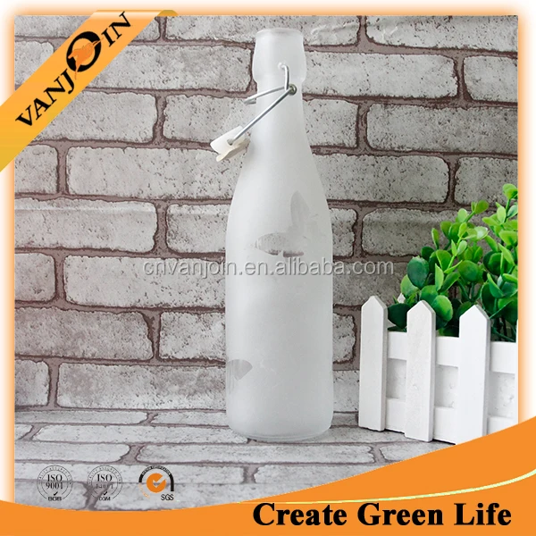 high quality big milk glass bottle with metal clip top