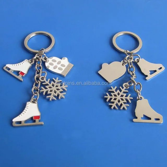 new design christmas gifts metal keychain with ice skates, snow