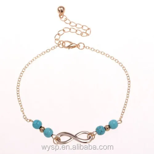 Summer Women Simple Blue Turquoise Infinity Beach Bracelet Anklet