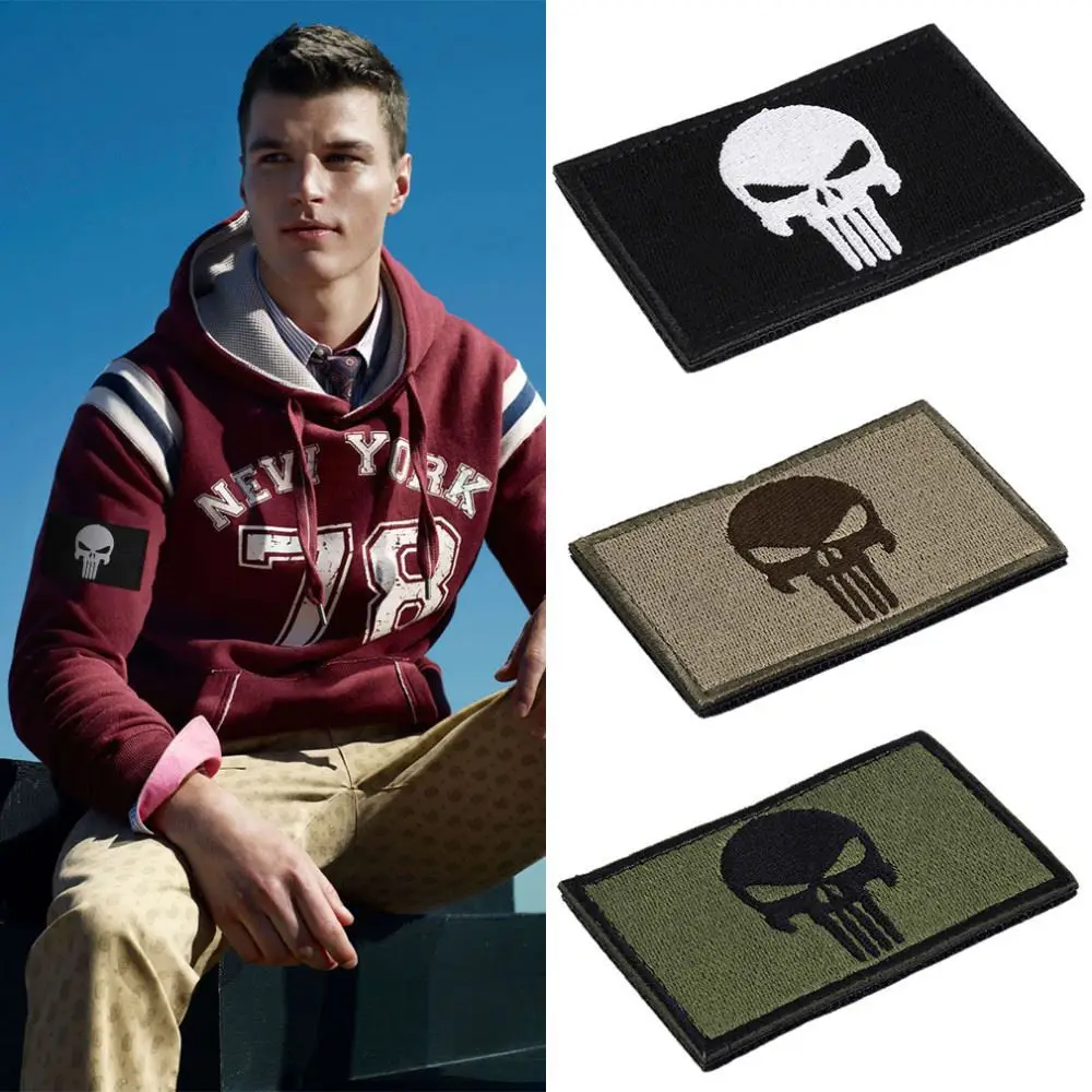 Punisher Skulls Rectangle Embroidery Trim Tactical Patch Armbands Shoulder Badg 2015 Fashion