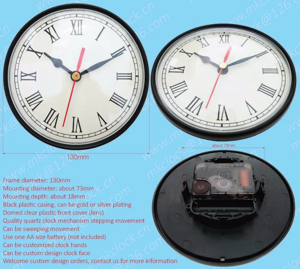 Mm Black Plastic Frame Domed Clear Plastic Lens Quartz Clock Fit Up