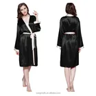 reverse trim mid length silk robe nightgown women 100% mulberry satin silk