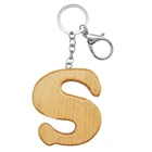 Custom initial wood keychain personalised handmade wooden keyring wholesale laser cut S shape name on wood birthday gift