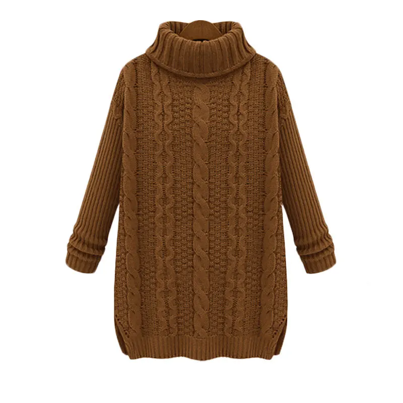Autumn Womens Sweater Long Sleeve Turtle Neck Brown Sweater Casual Oversized Sweater Women Tops Vestidos Pullovers Female