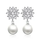 Caoshi 925 Silver Filled Flower Shape Drop Earrings For Womens Wedding Flower Pearl Earrings