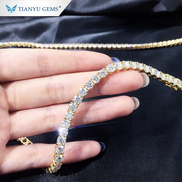 Tianyu Gem Luxury Man's Solid Gold Hiphop Jewelry 4.5mm Round Cut Moissanite Diamond Chain Tennis Necklace  