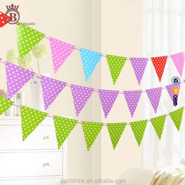 korean color paper dots triangle flag birthday wedding party