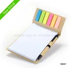 Recycled paper Notebook with colorful pad and pen with wooden color cover